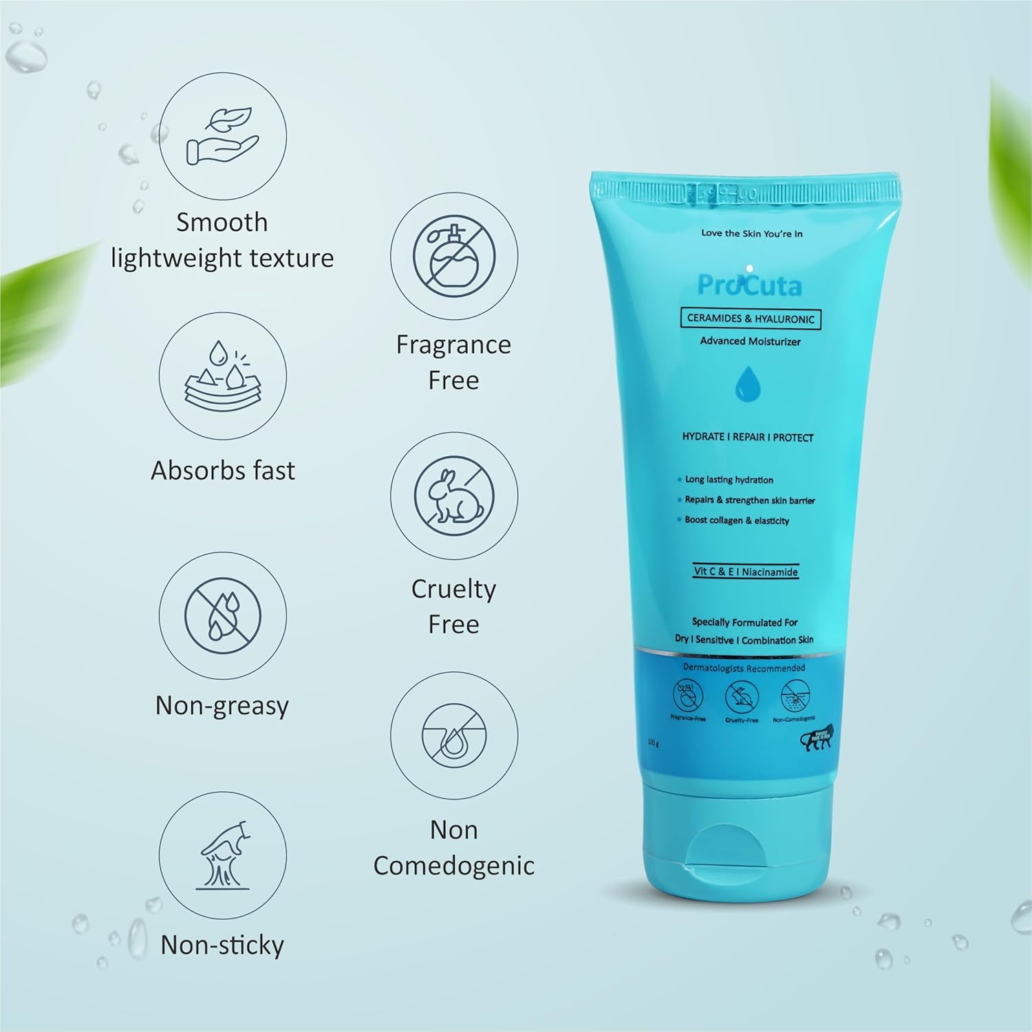 Ceramide & Peptide Face Moisturizer 100g | 48-Hour Hydration & Skin Barrier Repair Cream | Hyaluronic Acid, Niacinamide, Vitamin C, Vitamin E & Squalane | Non-Greasy Face Moisturizer for Normal to Dry Skin