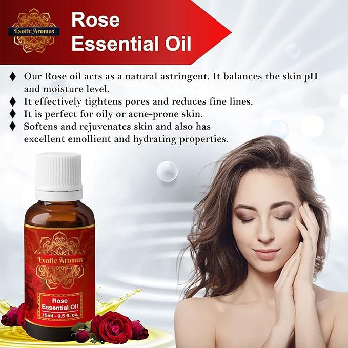 Exotic Aromas Rose Essential Oil - 15 ml (Pack of 2)