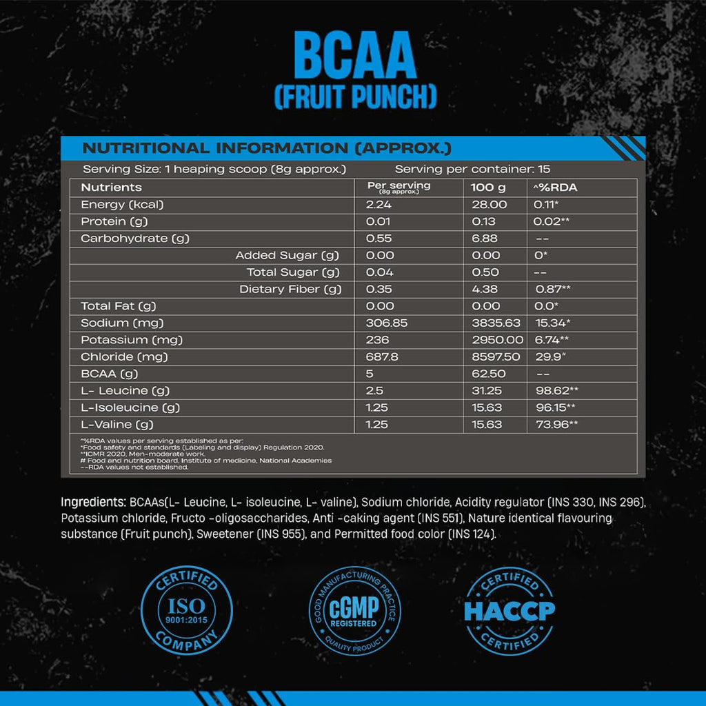 BeastLife High Recovery BCAA – Fruit Punch Flavour | 2:1:1 Blend | 120g | Fast-Absorbing Recovery Formula | Premium Sports Nutrition for Men & Women