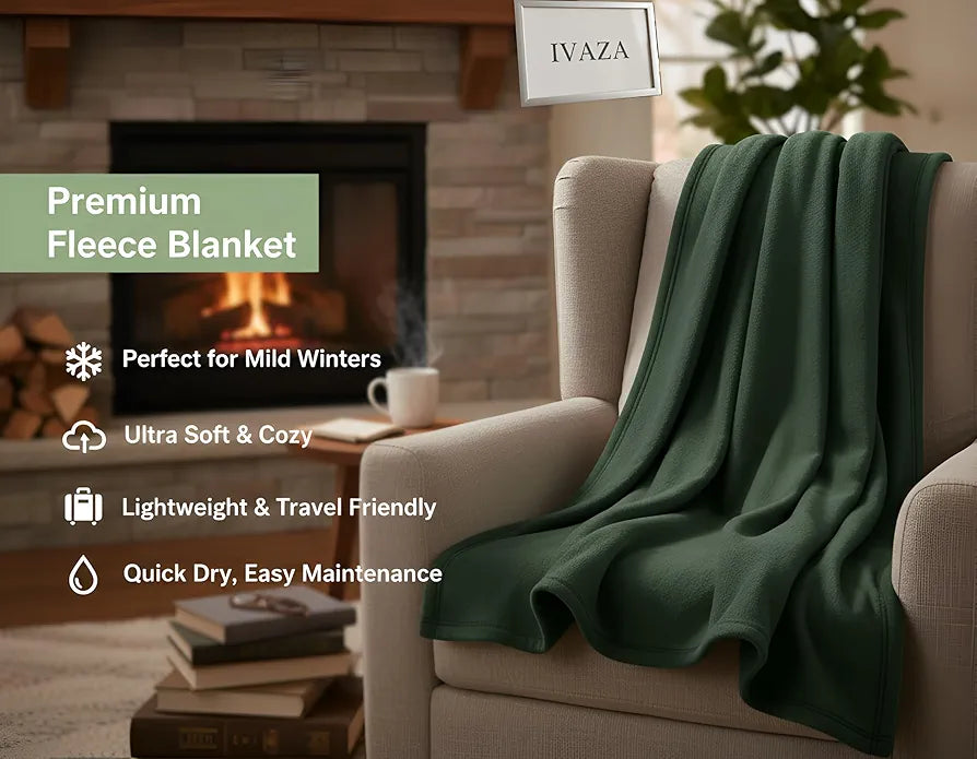 Starnstyle 300 TC All Season Solid/Plain Lightweight Polar Fleece Single Bed Blanket  Green Blanket SingleIV1