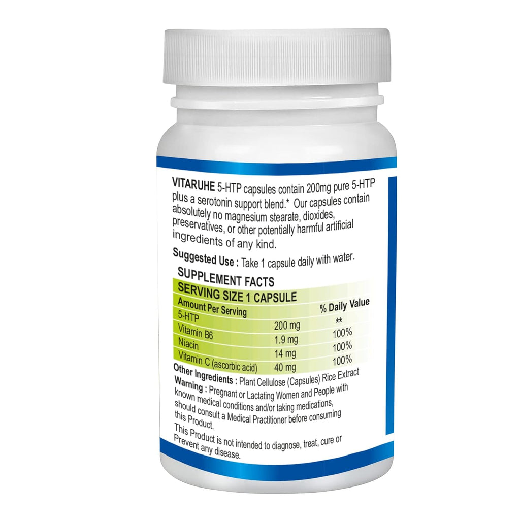 VITARUHE® 5-HTP Plus Formula 200 Mg for Mood, Stress, and Sleep Support, 60 Vegan Capsules