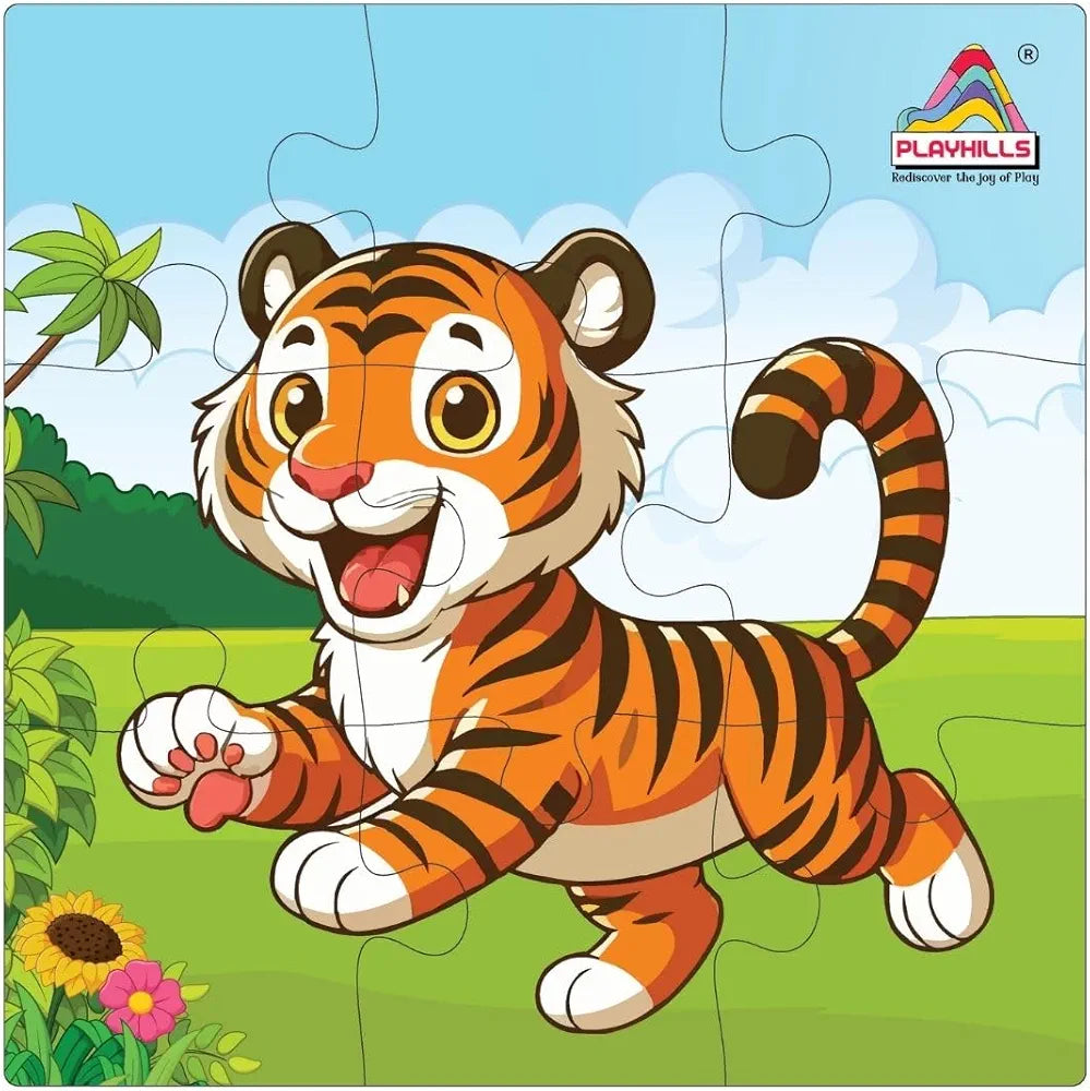 Playhills Wooden Jigsaw Puzzle Set Cute Wild Animals Theme 9-Piece Puzzles for Kids Educational Learning Toy Set of 4 for Children