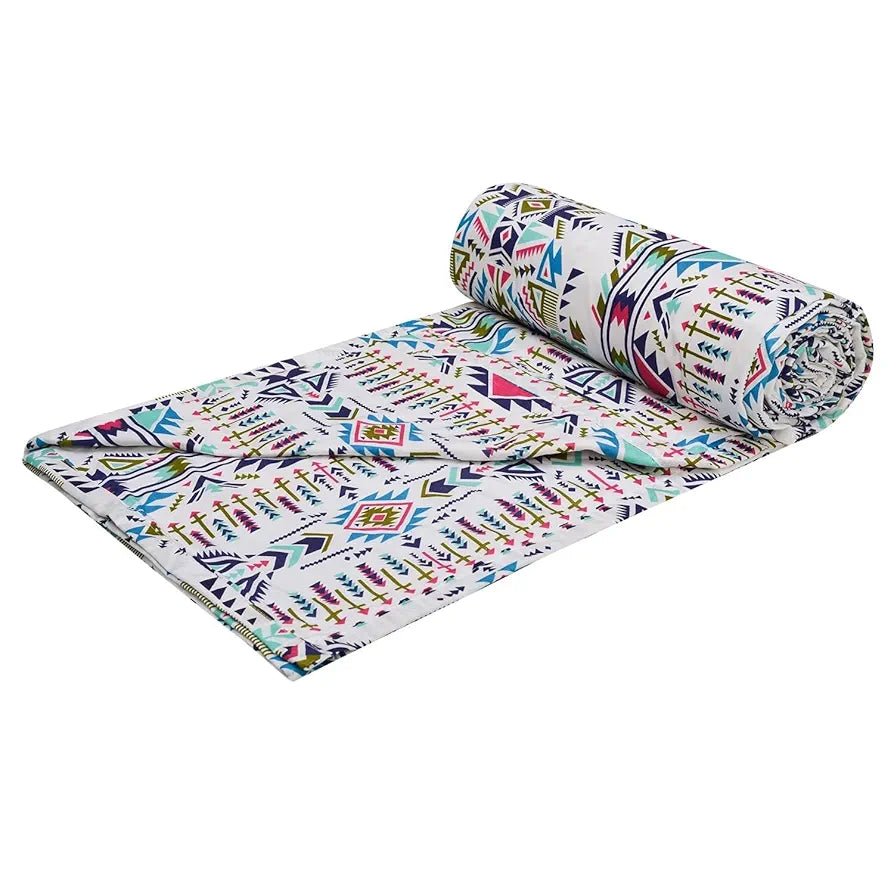 Trance Home Linen 150 GSM Pure Cotton Reversible Dohar Single Bed Size Ac Blanket Soft Light-Weight Bed Blanket 56 X 88 Inch Colour Azetic Sea Blue
