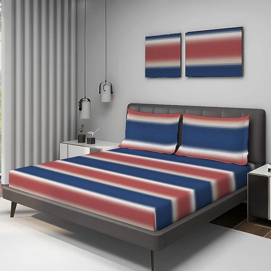 Layers Durathread Bedsheet Set for All Seasons Lightweight Moisture Absorbent 225 CVC King Size Multicolor Pattern