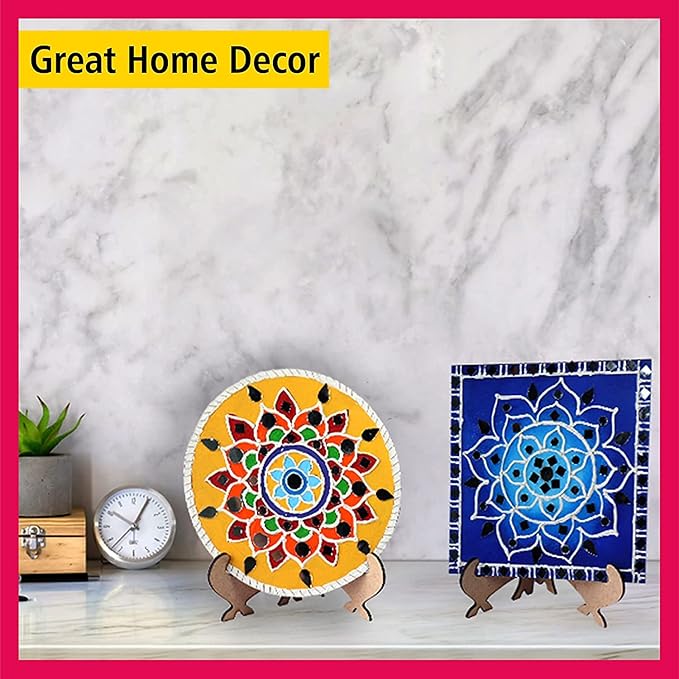Solobolo Lippan Art and Craft Materials Kit for Kids Premarked Mdf Board Warli Art Painting Diy Kit With Stands