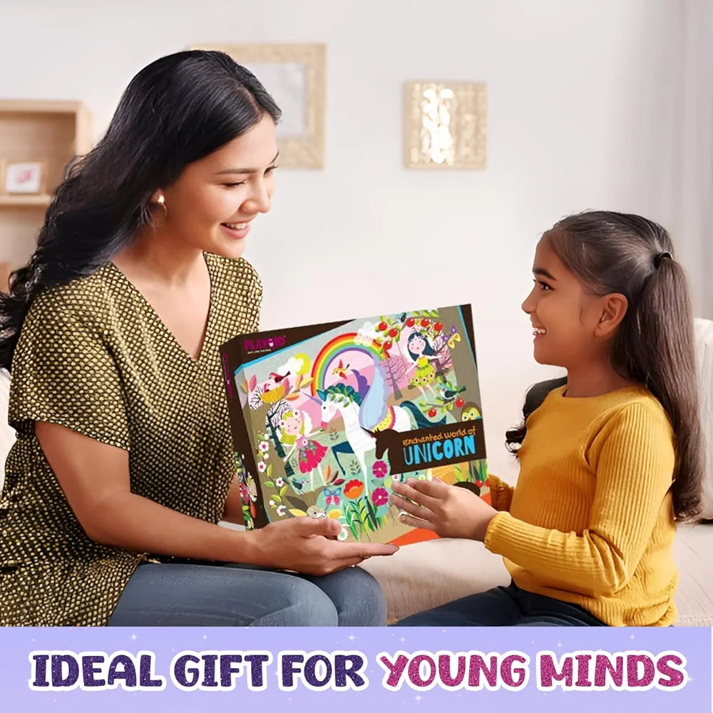 Playqid 12 Giant Pieces Floor Puzzle Unicorn Jigsaw Puzzle for Kids Ages 2+ Enchanted Fairy Tale Theme for Toddlers Educational