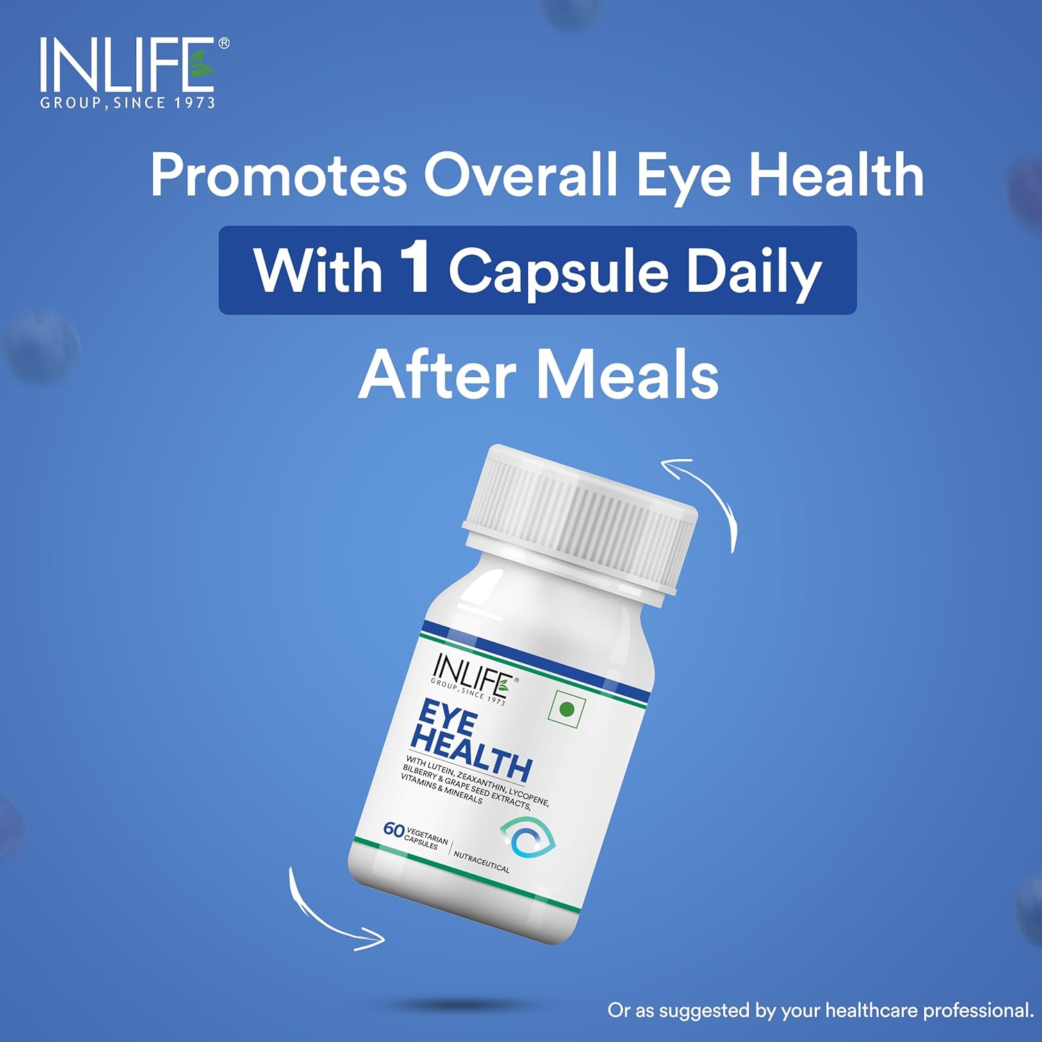 INLIFE Eye Health Supplements | Eye Care Vitamins Lutein, Zeaxanthin, Grape Seed, Bilberry, Zinc, Selenium, Lycopene - 60 Vegetarian Capsules (Pack of 1, 60)
