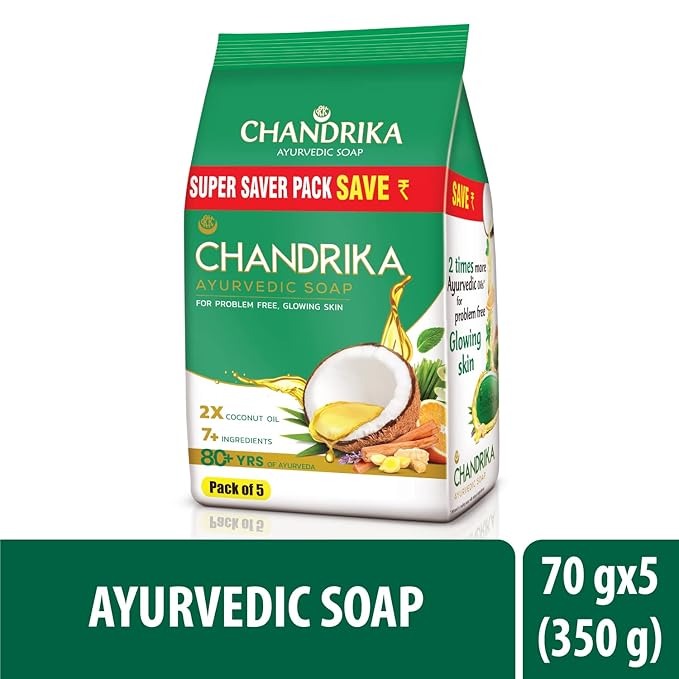 Chandrika Ayurvedic Soap with 2x Coconut Oil & Herbs - 70 gms (Pack of 5)