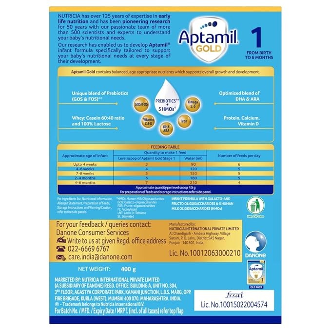 Aptamil Gold Infant Formula Milk Powder for Babies - Stage 1 (Upto 6 months)