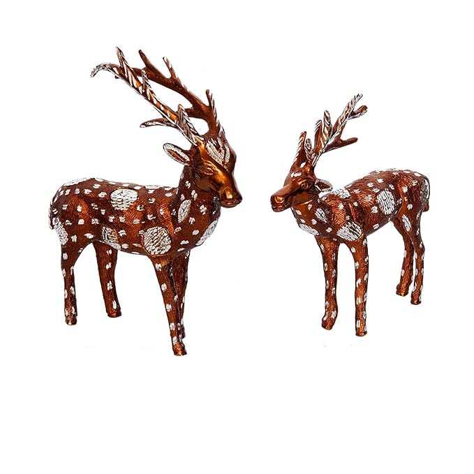 Ecraftindia Set of 2 Brown and Silver Metal Deer Statues Animal Figurines