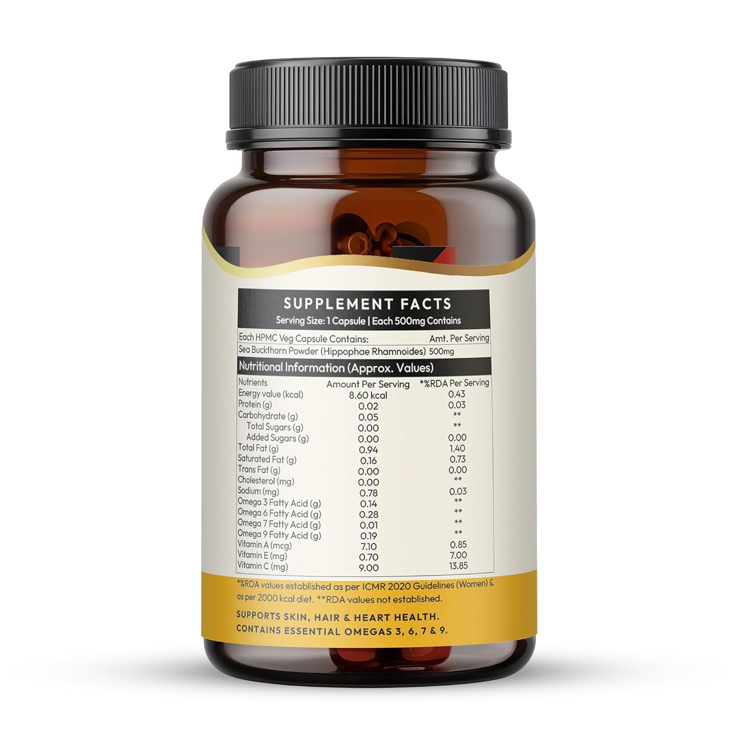 Wellwith Sea buckthorn Berry Powder Capsules â€“ 60 Vegan Caps |Sea buckthorn capsules rich in Natural Vitamin C for Skin Glow & Collagen Boost | Pack of 1