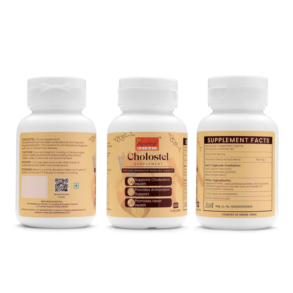 Ayurleaf Herbals - Cholostel Extract Blended Capsules 450 Mg for for Men and Women | 60 Capsules