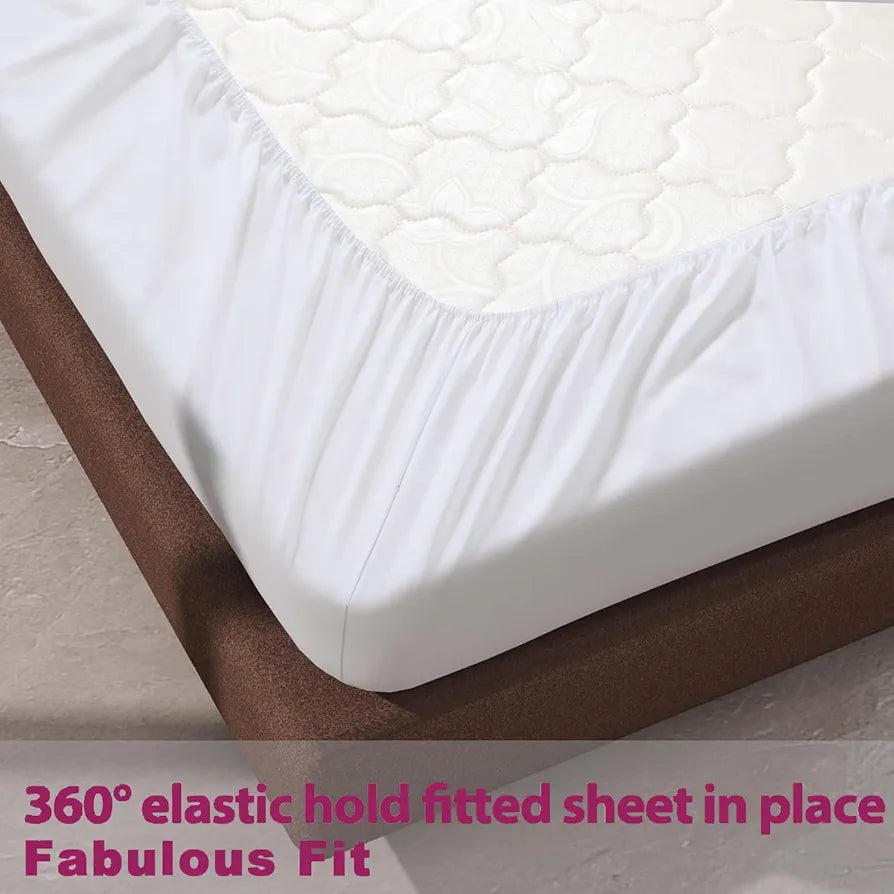 Trance Home Linen 100% Cotton 78x60 inch Queen Elastic Fitted Bedsheet 400TC Premium Queen Double Bed Size with 2 Pillow Covers Colour Plain White