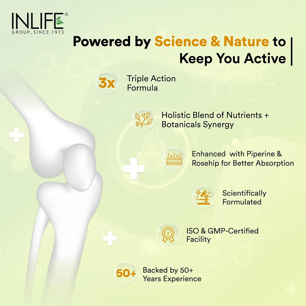 INLIFE Glucosamine Tablets for Joints with Chondroitin MSM Collagen Type II, Hyaluronic Acid, Vitamin D3 | Enriched with Boswellia, Rosehip, Curcumin | Knee Bone Cartilage Supplement - 60 Tablets
