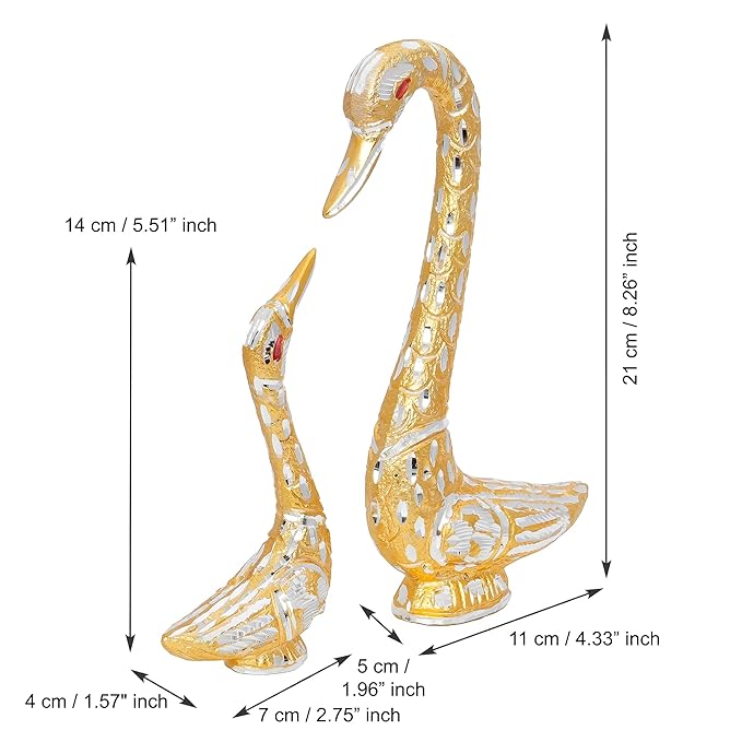 Ecraftindia Loving Golden Swan Couple Metal Handcrafted Decorative Figurine