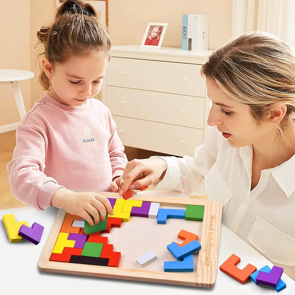 Lefan Wooden Puzzle Blocks for Kids 40 Piece Set, Educational Toy for Toddlers and Preschoolers Adults Wood Intelligence Puzzle for Kids Ages 3-8 Wooden Puzzles