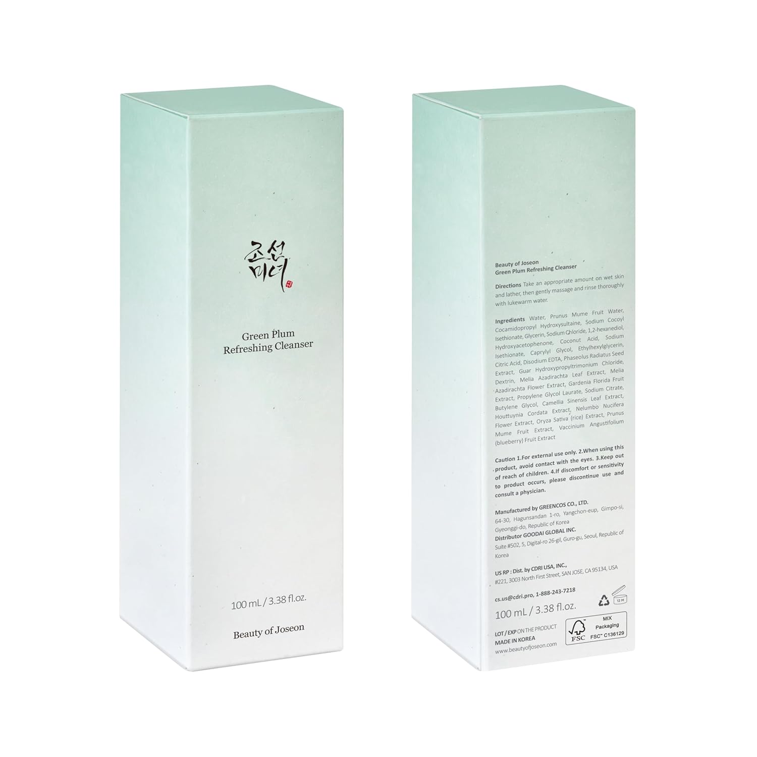 Beauty of Joseon Green Plum Refreshing Cleanser (100ml) | Deep Pore Cleansing, Gentle Facial Cleanser for Acne-Prone Skin