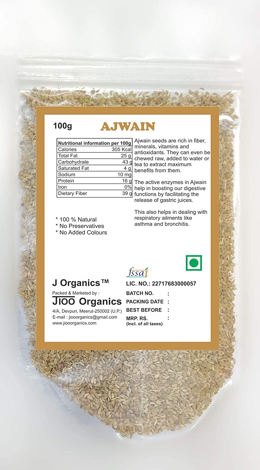 Jioo Organics Whole Ajwain Seeds(Bishop’s Seed) - 100 gms