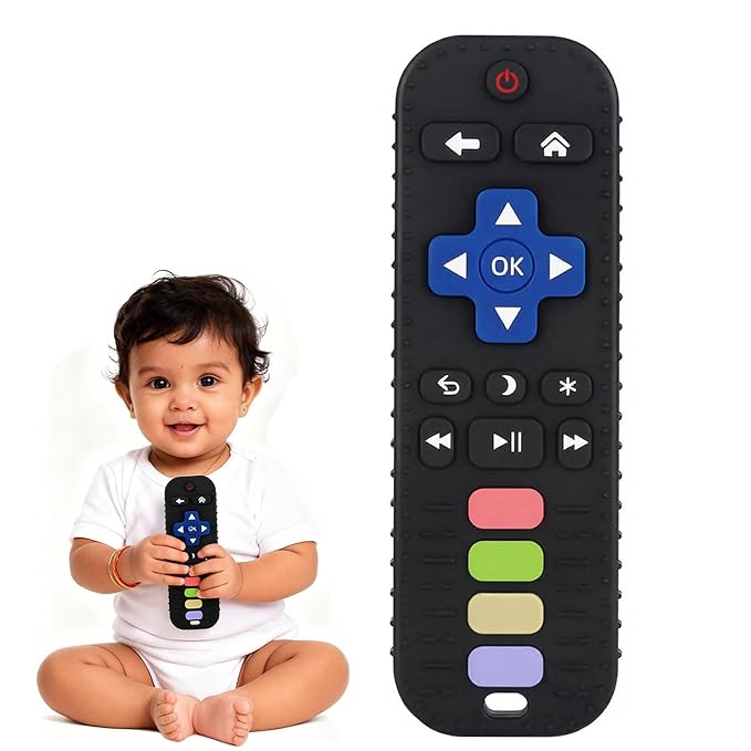 Kidology Silicone Remote Teether for Baby Toy Black Colour