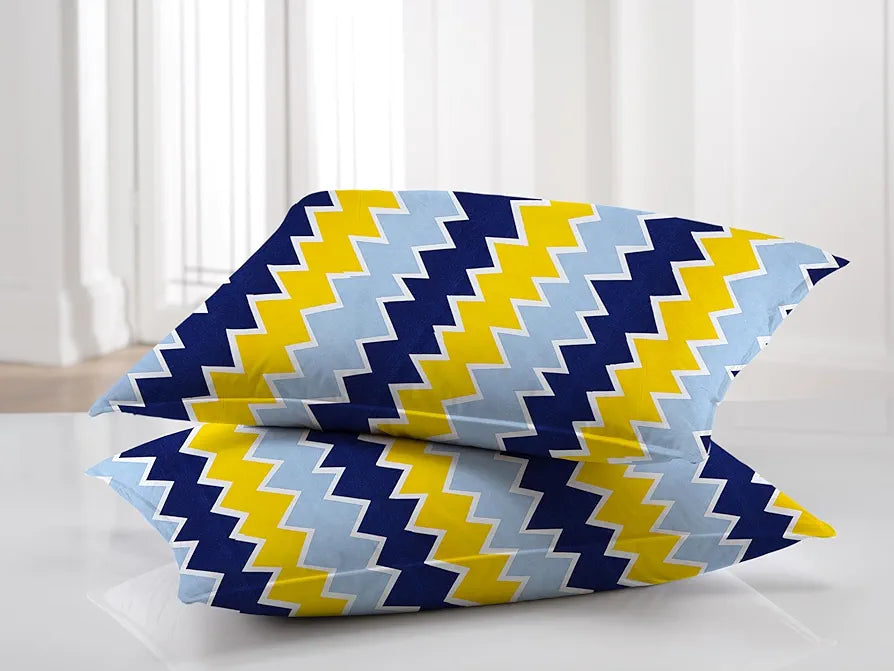 HomeKart Microfiber bedsheet for Double Bed with 2 Pillow Covers Breathable and Soft Touch 144 TC Pattren Zigzag Yellow and Grey TC 144