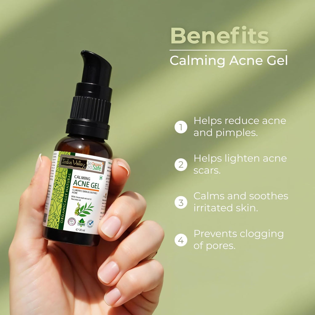 Indus Valley Calming Acne Gel with Seaweed Extract & Tea Tree Oil for Pimples, Soothes, Clarifies, and Refreshes Skin Naturally – 30ml