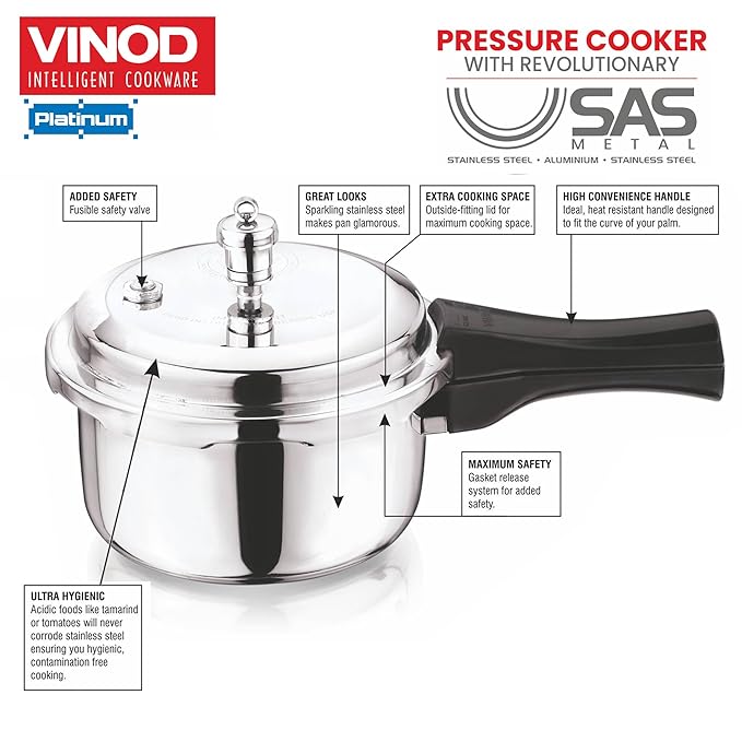 Vinod Platinum Triply Stainless Steel Outer Lid Pressure Cooker 5 Litres