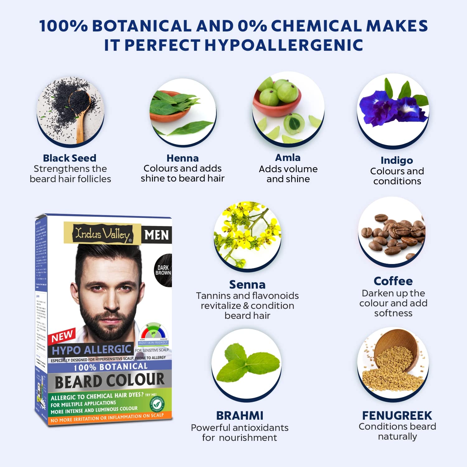 INDUS VALLEY 100% Botanical Hypo Allergic Aqua Beard Colour (Dark Brown, 100g +15ml)