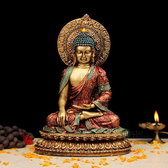 Indicast 10" Inch Buddha Sitting Fine Metal Finish Idol Decorative Showpiece Handcrafted Buddha Idol