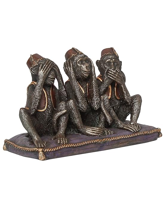 Ecraftindia Handcrafted Polyresin and Bronze Set of 3 Wise Monkeys Statues Animal Figurines Decorative Showpiece