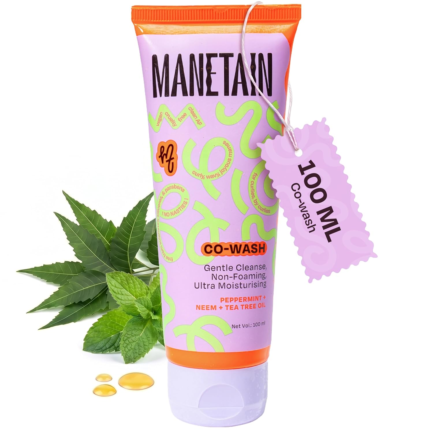 Manetain Co-Wash for Curly Hair - 100ml | 2 in 1 Shampoo & Conditioner | Non-foaming | Sulphate and Paraben Free | CG Friendly | Suitable for Dry and Frizzy Hair