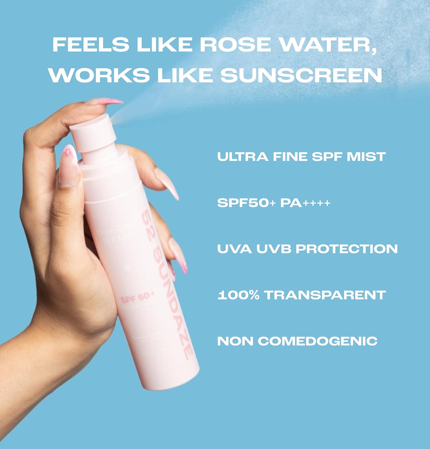 52 Sundaze SPF50 Rosewater Sunscreen Mist For Face | SPF 50+ PA++++ Sunscreen Spray | Invisible Ultralight Sun Screen | Clear Glow Rose Sun Mist | UVA/B Broad Spectrum | Oily & Dry Skin | No White Cast | Easy Reapplication | Men & Women | 100 ml