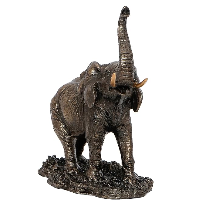 Ecraftindia Handcrafted Polyresin and Bronze Trunk Up Elephant Statue Animal Figurine Decorative Showpiece