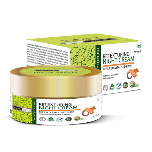 INDUS VALLEY Retexturing Night Cream with Sandalwood & Kokum Butter | Deep Skin Repair, Hydration & Overnight Nourishment for Soft Glowing Skin – 50 ml