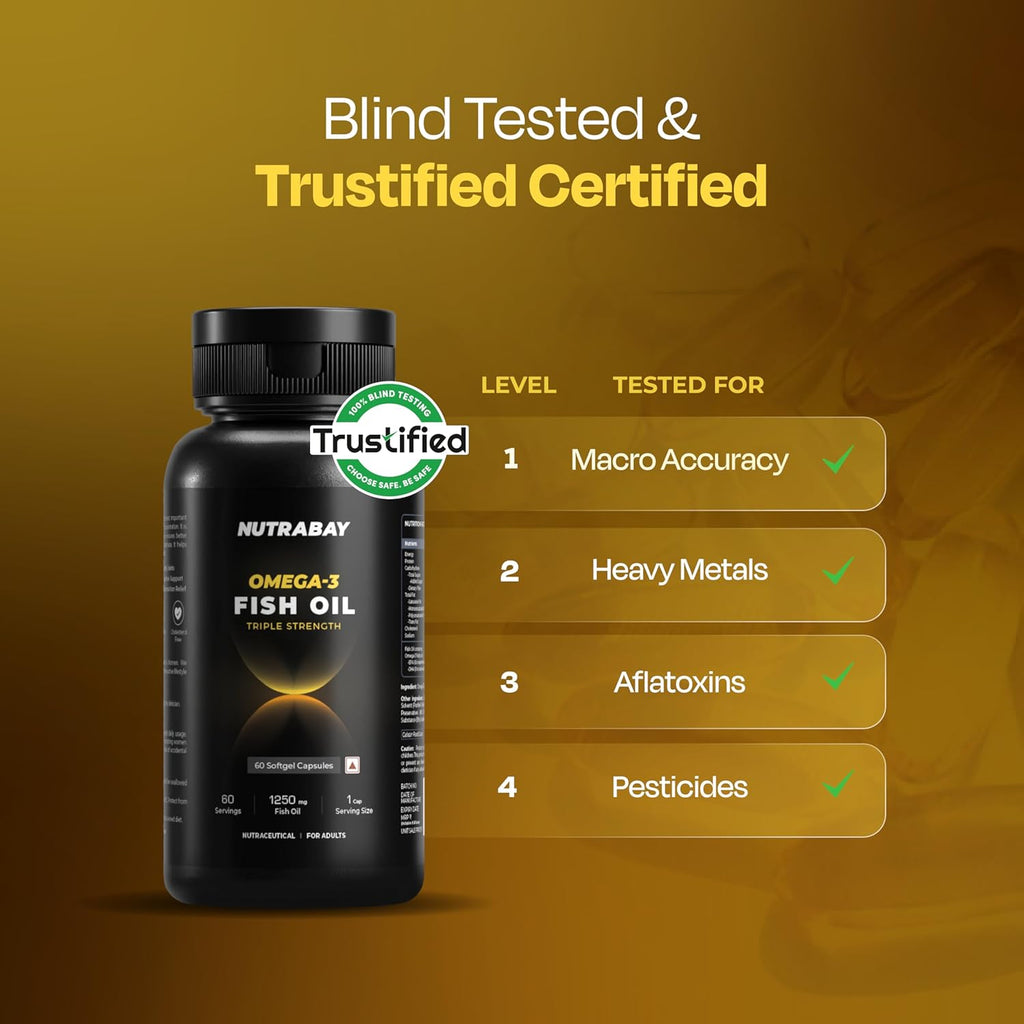 Nutrabay Pro Fish Oil Omega 3 (Triple Strength) - 1000mg for Adults, Capsules 60 Count