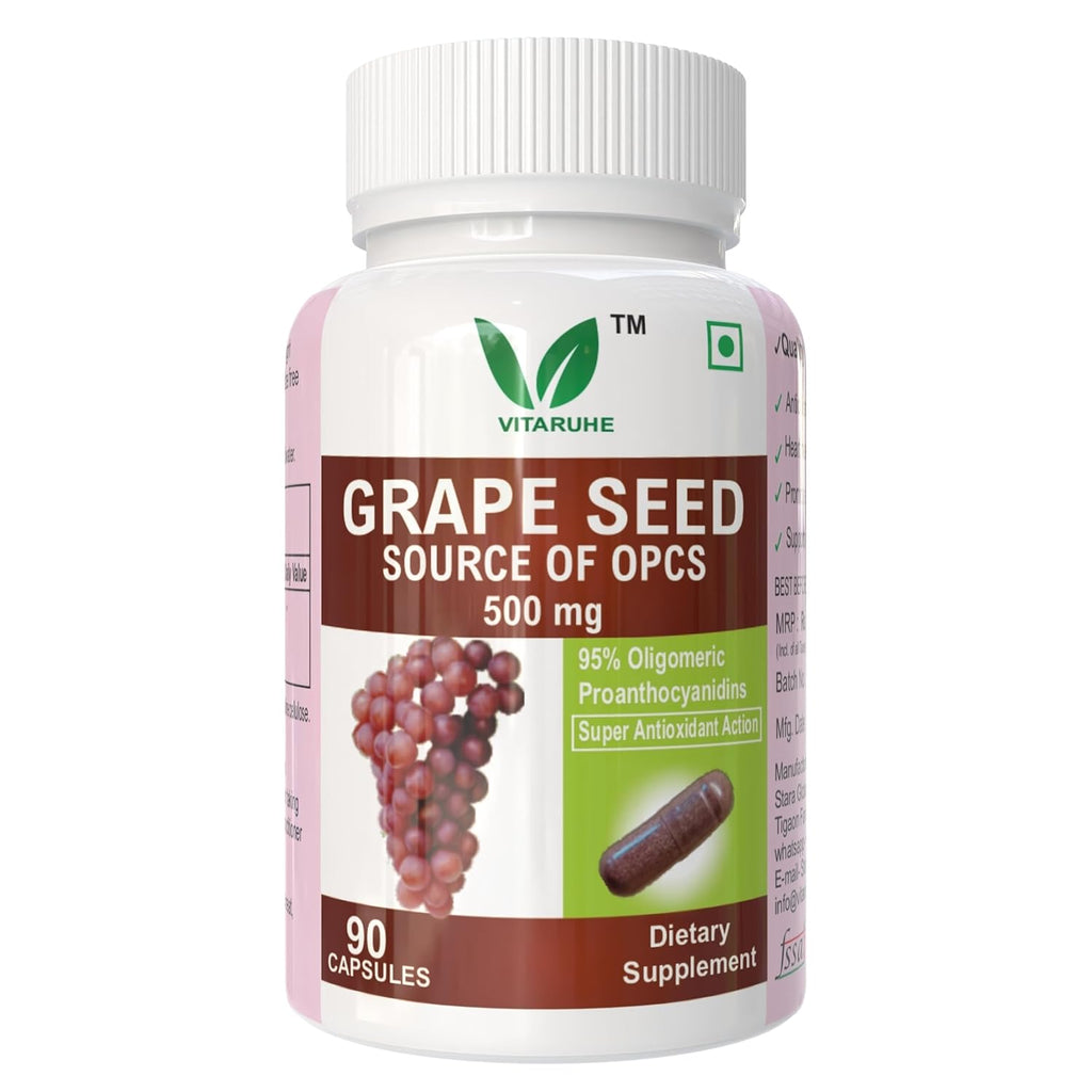 VITARUHE OPC Grape Seed Extract Capsules - Minimum 95% OPCs, Antioxidant Support, 90 Capsules
