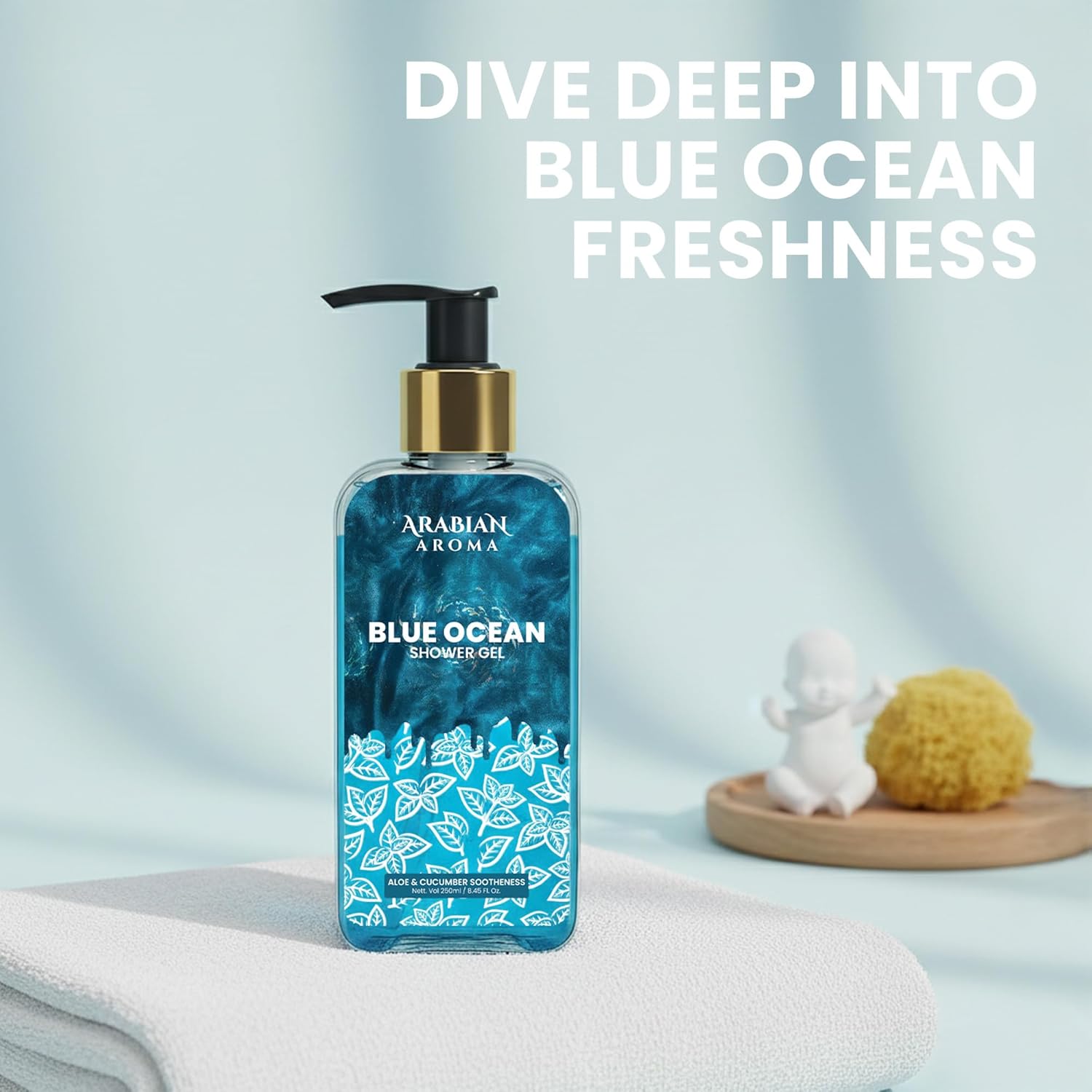 Arabian Aroma Blue Ocean Refreshing Shower Gel for Men | Deep Clean Hydration with Aloe & Cucumber | Long-Lasting Fresh Ocean Scent | 250ml Body Wash