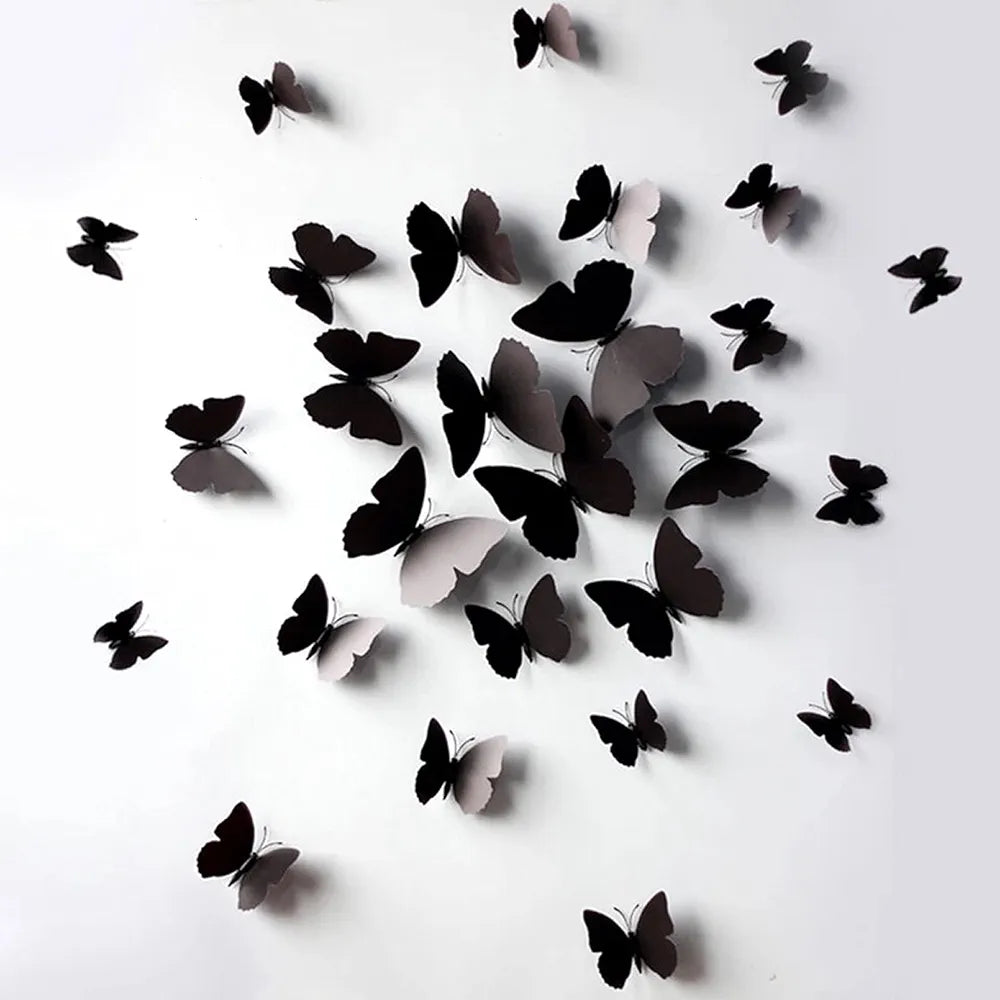Xtore Home Decor Plastic 3D Build Butterfly with Sticking Pad Set of 12 Pieces Shaded Black