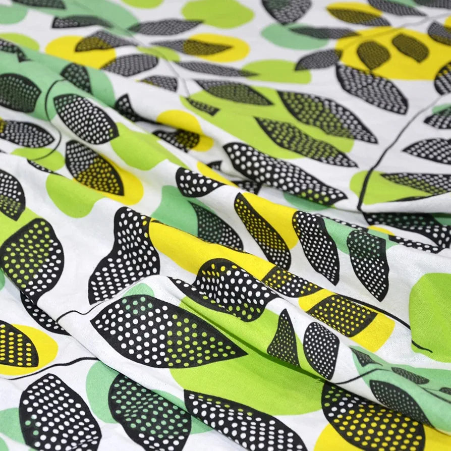 Divine Casa 144 TC Super Soft Cotton Bedsheet for Double Bed  144 Thread Count Floral Colour Green & Yellow