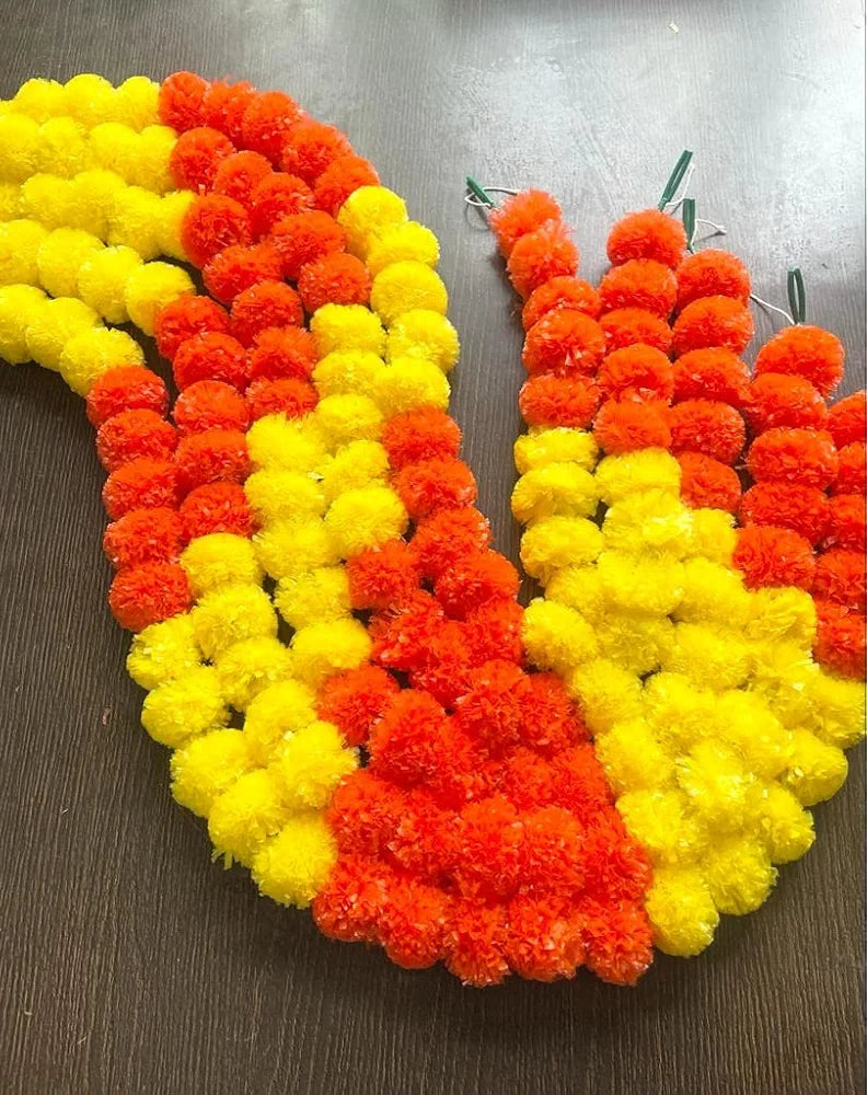 Artificial Marigold Fluffy Flowers Garlands Door Toran Set/Door Hangings Yellow and Dark Orange Patterned