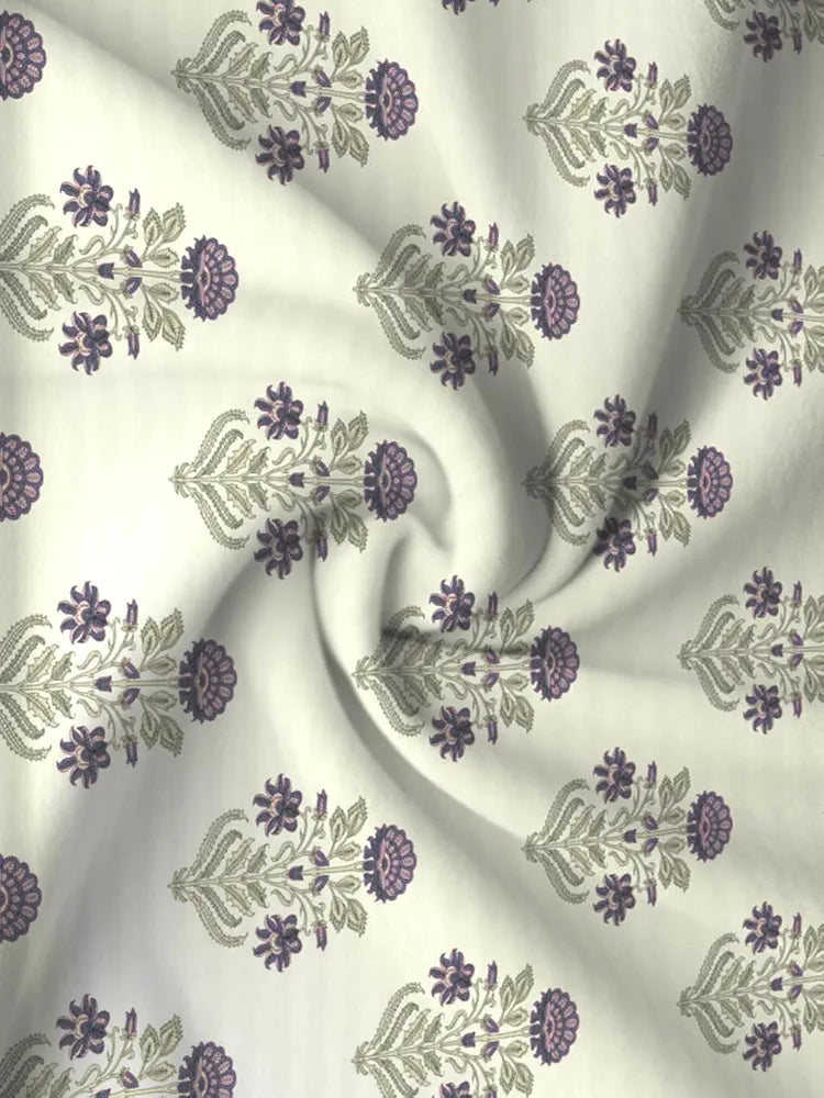 Trance Home Linen 180 TC 100% Cotton 78"x72" Standard King Size Elastic Fitted Bedsheet Printed King Bed Size with 2 Pillow Covers Colour Aangan Purple