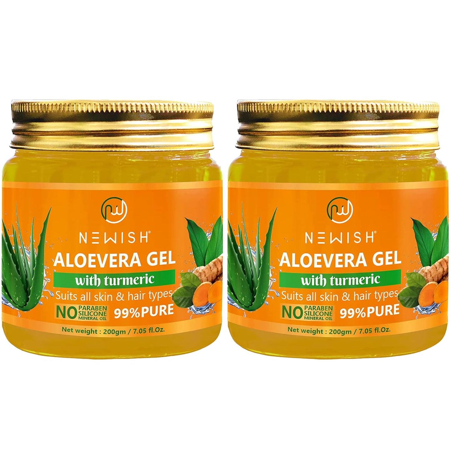 Newish Aloe Vera Gel for Face Skin & Hair with Turmeric Anti Acne Pure Aloe Vera Gel - 200 gms (Pack of 2)
