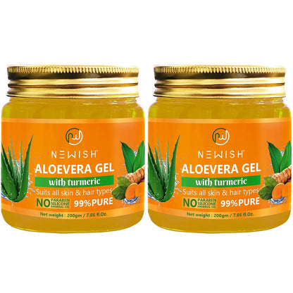 Newish Aloe Vera Gel for Face Skin & Hair with Turmeric Anti Acne Pure Aloe Vera Gel - 200 gms (Pack of 2)