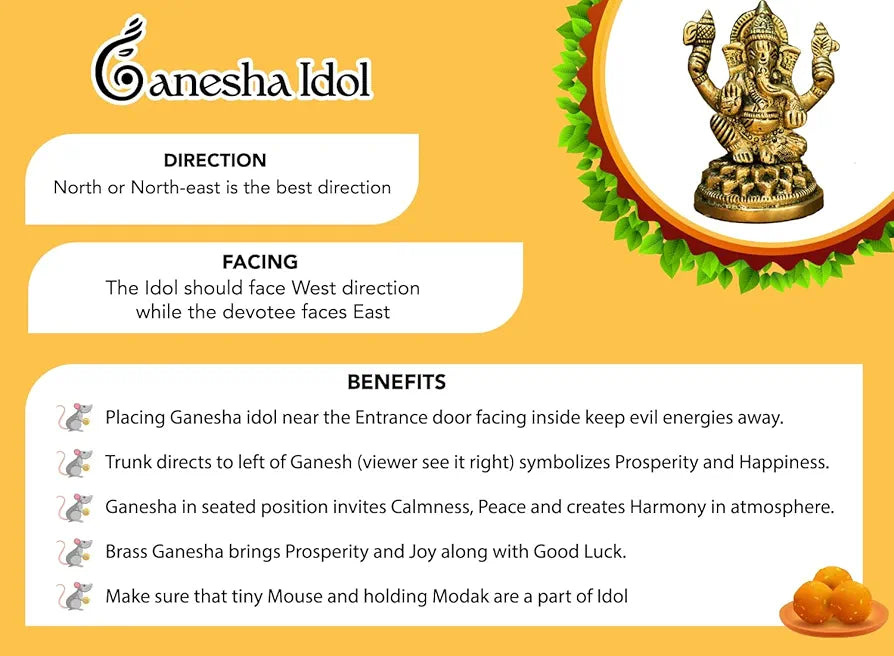 Ekhasa Pure Brass Ganesha Idol Pital Ganesh Murti Size: 8.4 cm