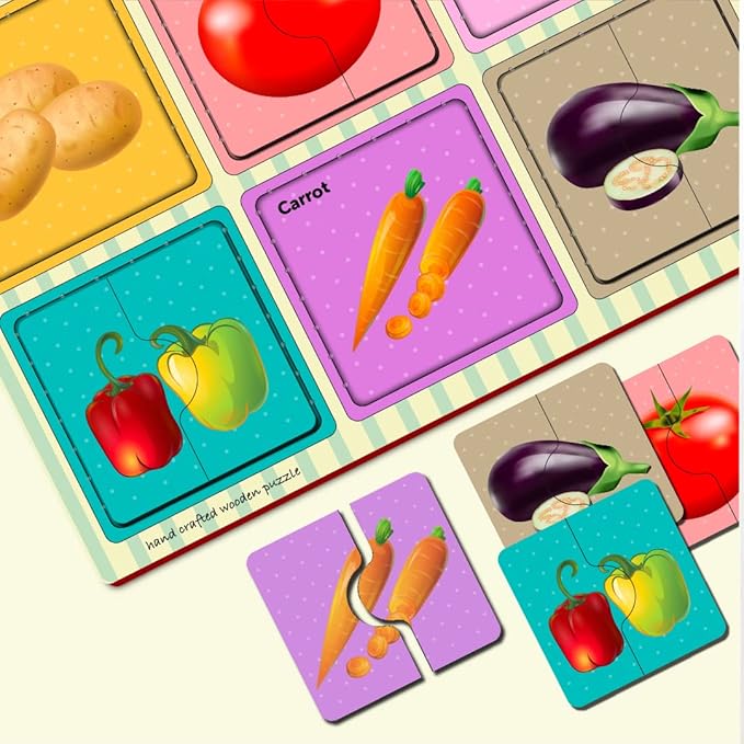 Mini Leaves Wooden Puzzle: My Vegetables My First Puzzle | Beginner Puzzle for Kids | 2 Pieces Puzzles Set of 6