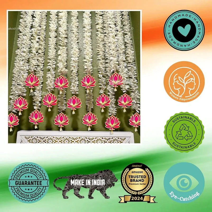 Lotus Hanging with White Artificial Flowers 10 Pcs Floral Wall Hangings Lotus with Jhumki 40 Inches Each