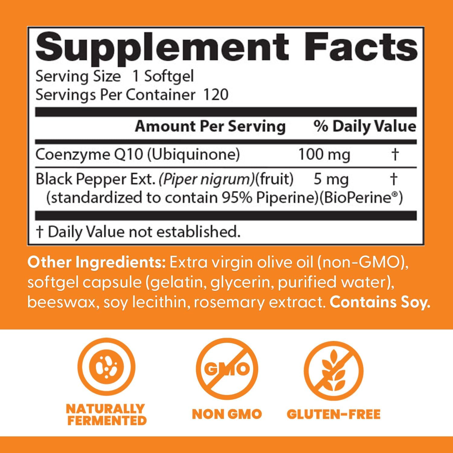 Doctor's Best High Absorption CoQ10 with BioPerine Supplement - Coenzyme Q10 Softgels for Heart Health & Antioxidant Support, Naturally Fermented CoQ10 100mg for Women & Men, Non GMO - 120 Softgels
