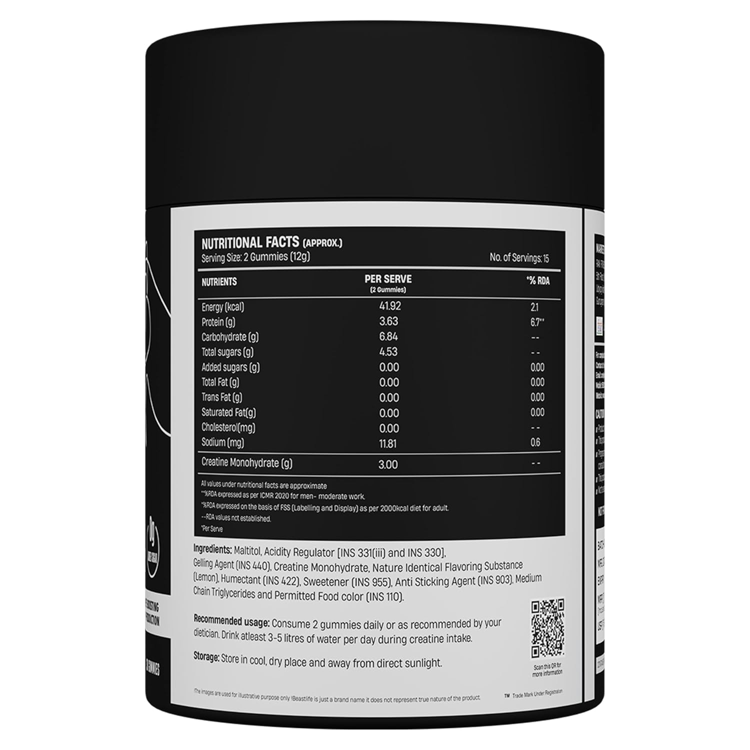 BeastLife Creatine Gummies | Lemon Flavour | 3g Creatine Monohydrate Per Serving | Boosts Energy, Strength, Endurance & Muscle Building Support | Fast Recovery | Zero Added Sugar | 30 Gummies