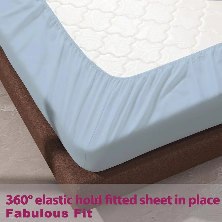 Trance Home Linen 100% Cotton 78x72 inch King Elastic Fitted Bedsheet 400 Thread Count Premium Bedsheet with 2 Pillow Covers Colour Sky Blue