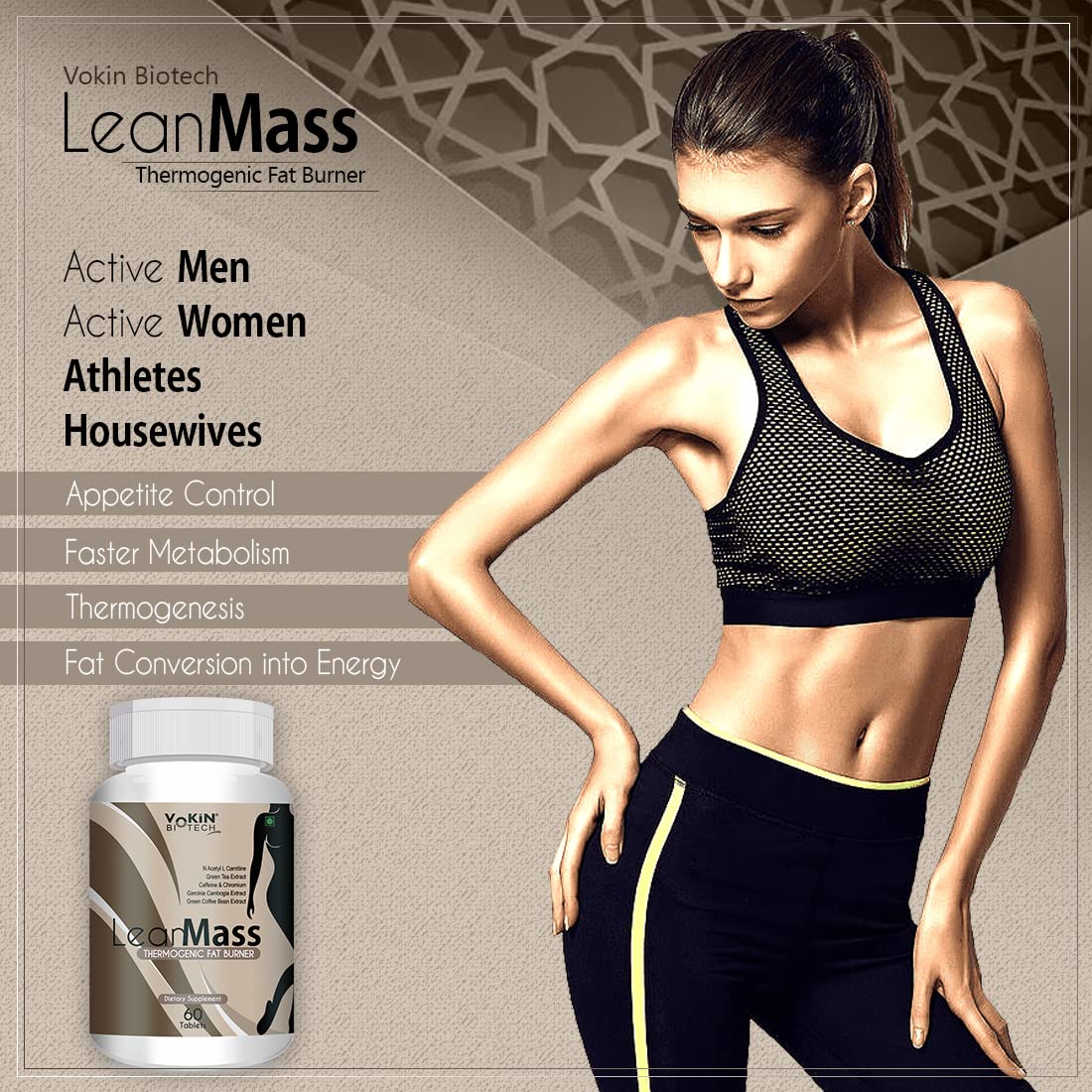 Vokin Biotech Lean Mass Thermogenic Fat Burner with Green tea Extract, N Acetyl L Carnitine, Garcinia Cambogia Weight loss product for Men & Women (60 Tablets)