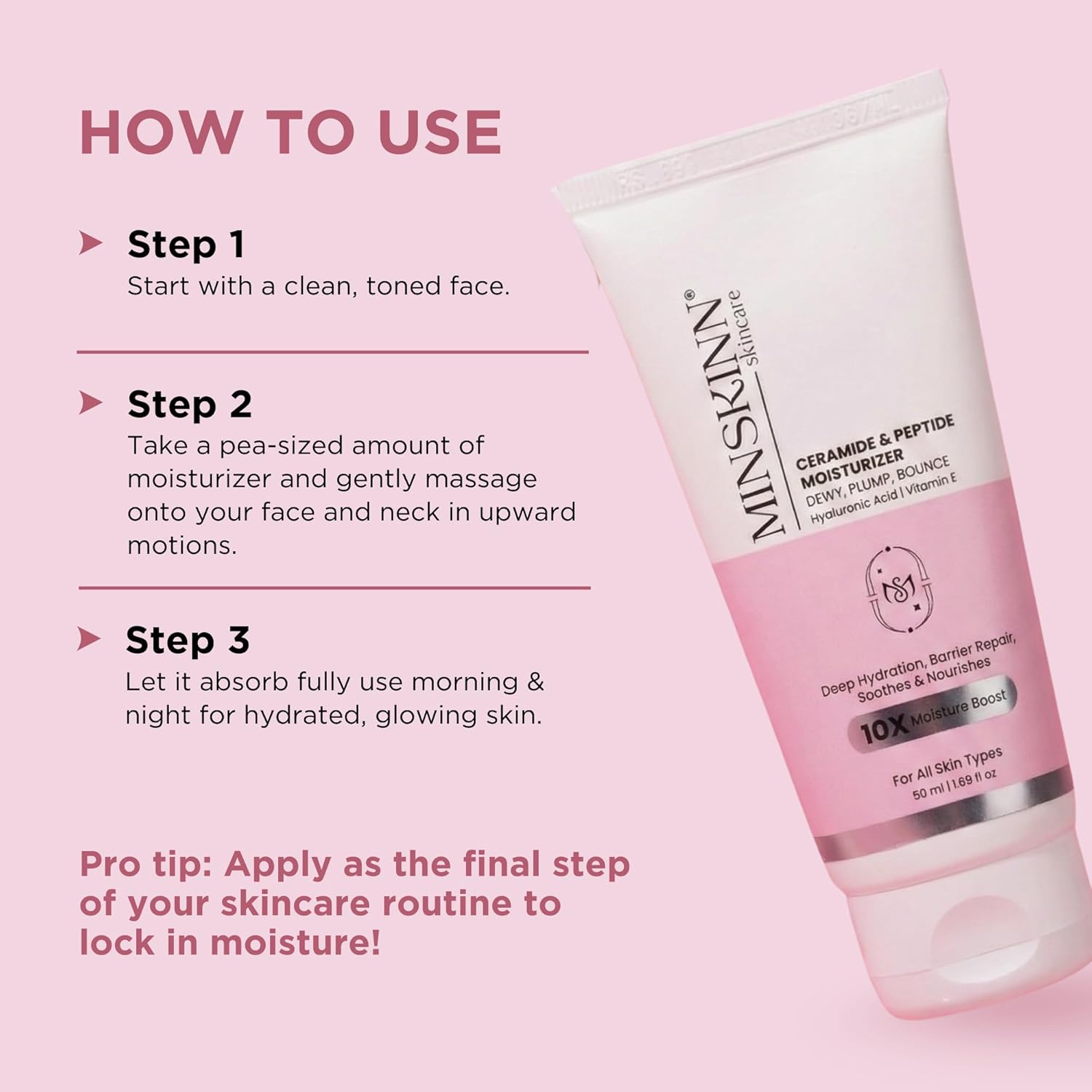 Minskinn Korean Anti-Aging Face Cream 50ml | Ceramide Peptide Moisturizer | Dry & Sensitive Skin | K-Beauty Science Formula with Ceramide & Peptide Complex for Visible Anti-Aging Results
